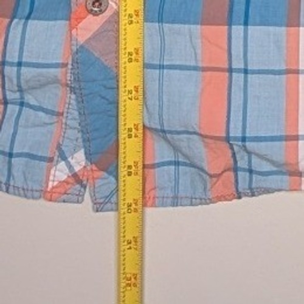 BKE Athletic Fit Mens XL Short Sleeve Plaid Button Up Shirt Blue Orange 11367NM - Picture 6 of 7